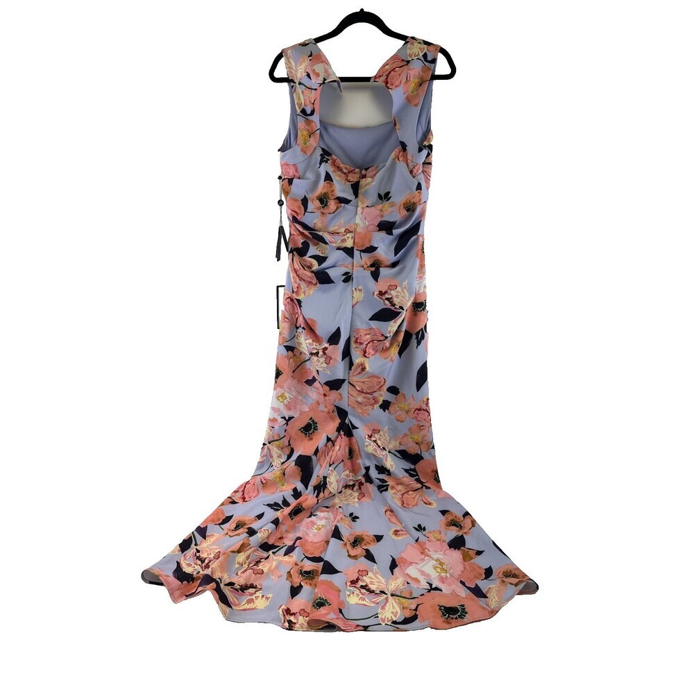 Adrianna‎ Papell Dress Maxi Mermaid Opal Coral Print Crepe Gown Tags Womens 14 - Picture 7 of 16